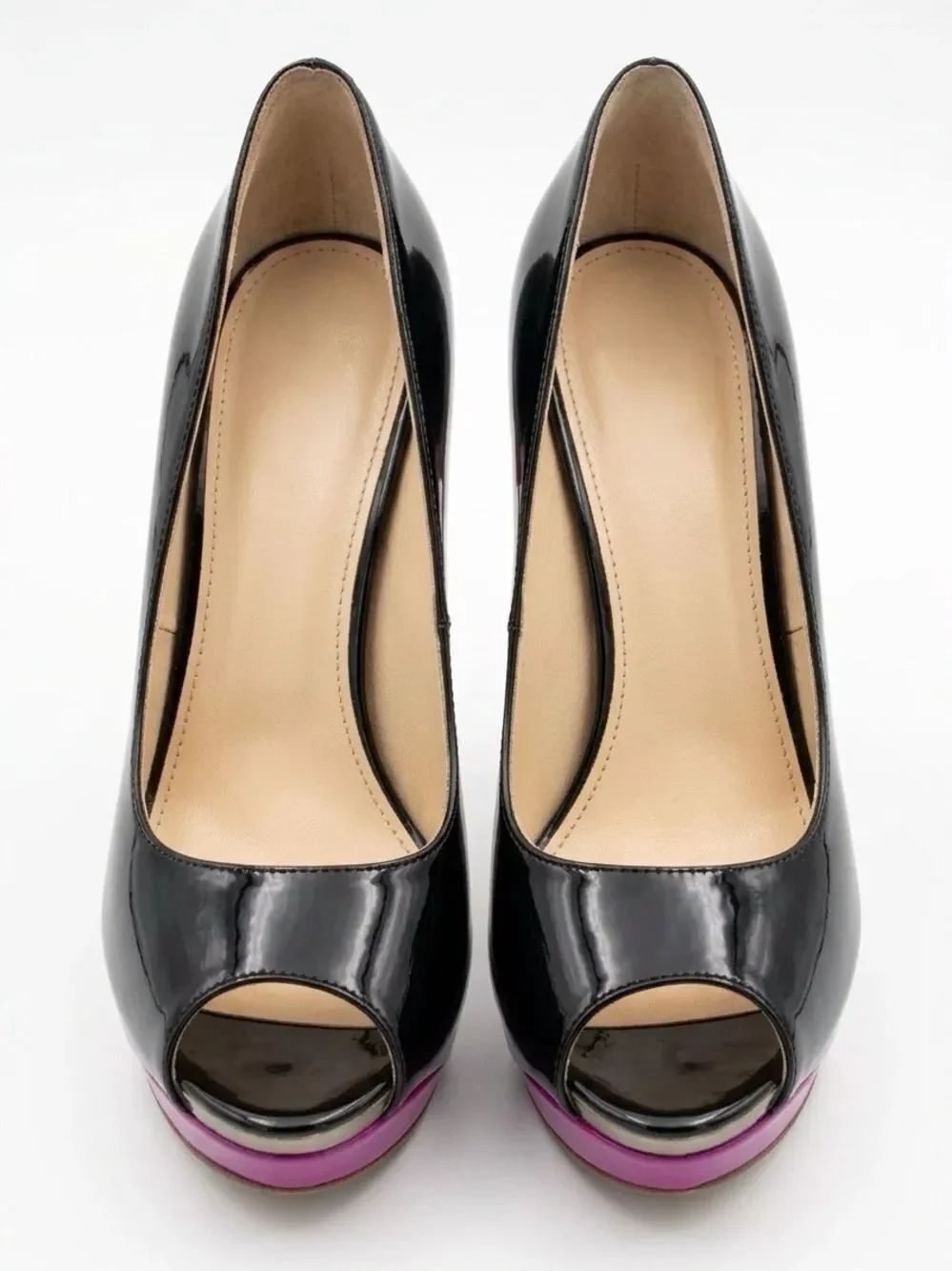 Enzo Angiolini Black and Pink Peep-Toe Heels Vintage Size 8M